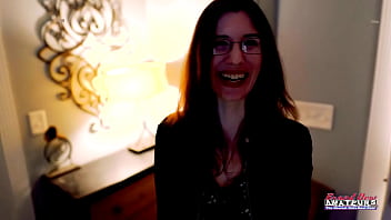 Skinny nerdy brunette hazel o'connor rings her bell and sucks a juicy cock