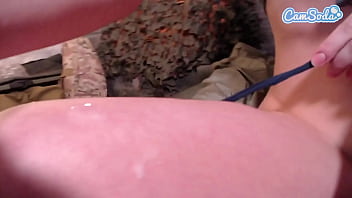 Big butt soldier sucks dick while deployed on live stream