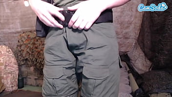 Big butt soldier sucks dick while deployed on live stream