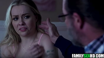 Creepy step uncle taking care of teen step niece