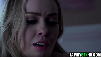 Creepy step uncle taking care of teen step niece