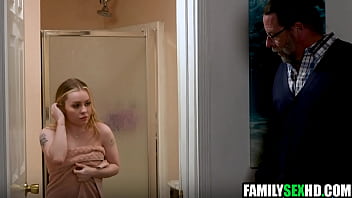 Creepy step uncle taking care of teen step niece