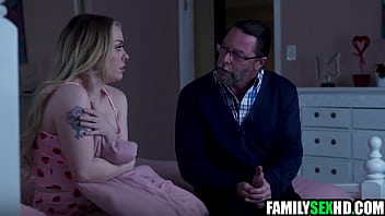 Creepy step uncle taking care of teen step niece