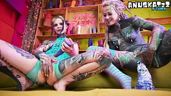 Pierced and tatted girls going crazy with toys and loving every second of it