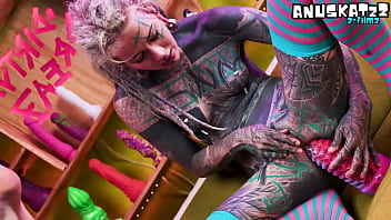 Pierced and tatted girls going crazy with toys and loving every second of it