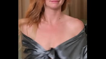 Hazel ash testing the #integrity of her #shiny #satin button up #shirt shaking her #assets to see if the shirt or #gravity