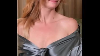 Hazel ash testing the #integrity of her #shiny #satin button up #shirt shaking her #assets to see if the shirt or #gravity