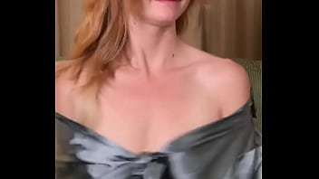 Hazel ash testing the #integrity of her #shiny #satin button up #shirt shaking her #assets to see if the shirt or #gravity