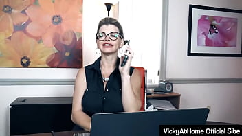 Vicky vette spreads her legs to show off her pussy to her boss