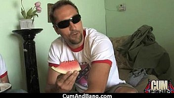 Cum slut introduced to bukkake 13