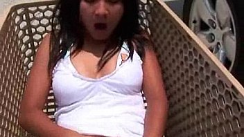 Teen cat plays in public