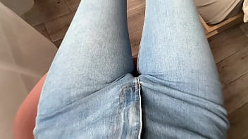 Horny girl masturbating pussy in blue jeans