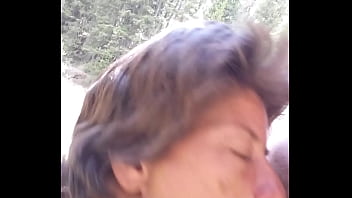 Petite latinas sucks huge cock and swallowed cum by riverfront