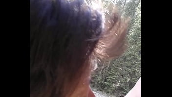 Petite latinas sucks huge cock and swallowed cum by riverfront