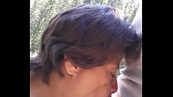 Petite latinas sucks huge cock and swallowed cum by riverfront