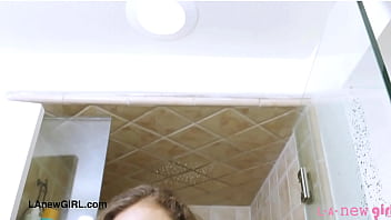 Aspiring teen brunette took a shower