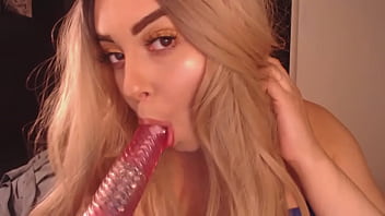 Blonde babe sucking on toy teasing you