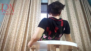 Nice lady in pantyhose and heels striptease at the round table 33