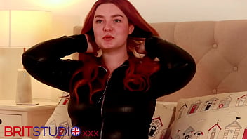 Redhead in latex footjob joi