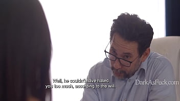 Busty asian girl stoops to fucking lawyer for fortune anal on the table