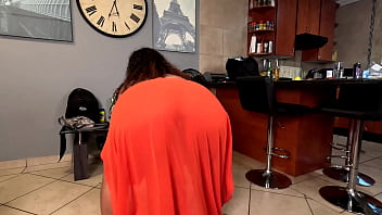 Mixed race bbw in sheer outfit dances while showing her ass and pussy