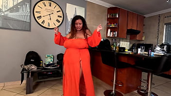 Mixed race bbw in sheer outfit dances while showing her ass and pussy