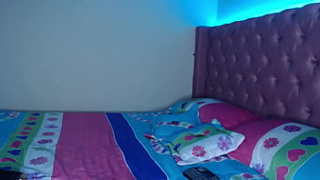 Petite teen strips and masturbates