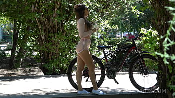 The guy watches a sexy girl on a bicycle in the park blowjob of a big dick at her house