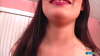 Cute brunette with red lipstick gets double penetrated in a threesome Cute brunette with red lipstick gets double penetrated in a threesome