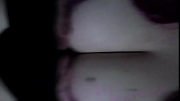 Chubby goth girl with big natural tits watching hentai while playing with a big dildo