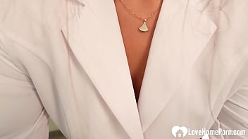 Brunette in lingerie takes my hard cock