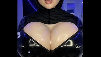 Latex shiny boobs slut gets cum facial