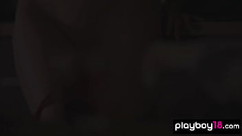 Hot blonde beauty drops off her sexy red lace panties