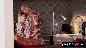 Hot blonde beauty drops off her sexy red lace panties