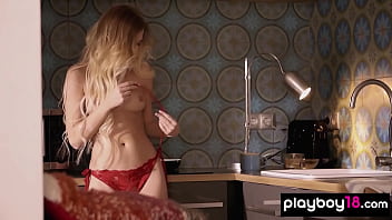 Hot Blonde Beauty Drops Off Her Sexy Red Lace Panties thumbnail