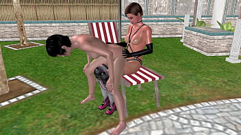 Animated 3d sex cute lesbian girl riding strapon dick