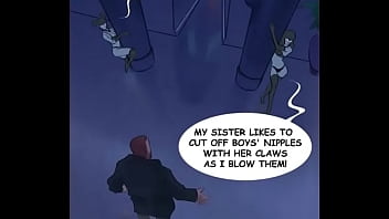 Horny vampires fucked a scared man in a game