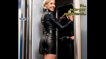 Beautiful blond milf in a leather uniform fucked in a night train ai illustrated leather porn dream