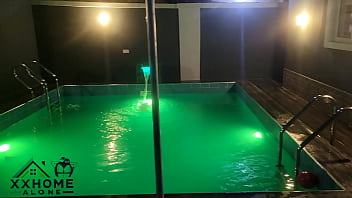 Hot karashika rides big cock at the pool side after her swimming section