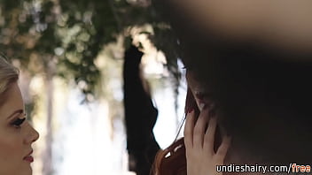 Sensual lesbo hot babes eating pussy and rub h their bush outdoor