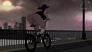 Riding her dildo bike throughout city with sound