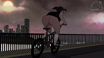 Riding her dildo bike throughout city with sound