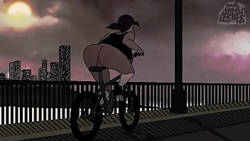 Riding her dildo bike throughout city with sound