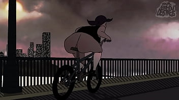 Riding her dildo bike throughout city with sound