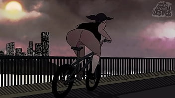Riding her dildo bike throughout city with sound