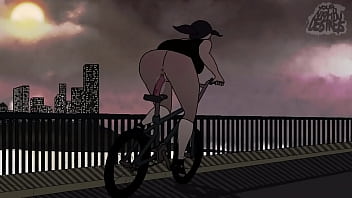 Riding her dildo bike throughout city with sound