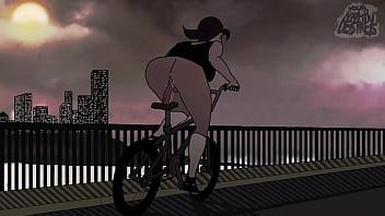 Riding her dildo bike throughout city with sound