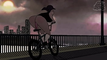 Riding her dildo bike throughout city with sound