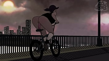 Riding her dildo bike throughout city with sound