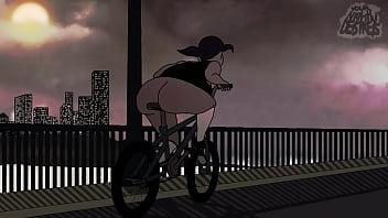 Riding her dildo bike throughout city with sound